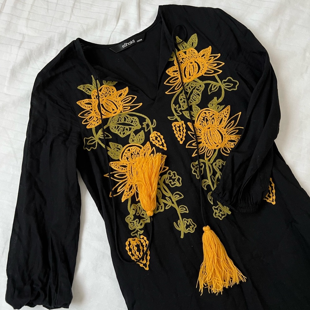 EShakti custom floral embroidered quarter sleeve midi dress size XS or S